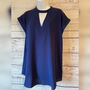 Navy Blue V-neck Cutout Blouse by Express